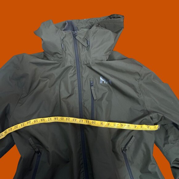 Helly Hansen Olive Green Hooded Waterproof Jacket Men’s 2XL – Outdoor Rain Shell - Picture 9 of 11